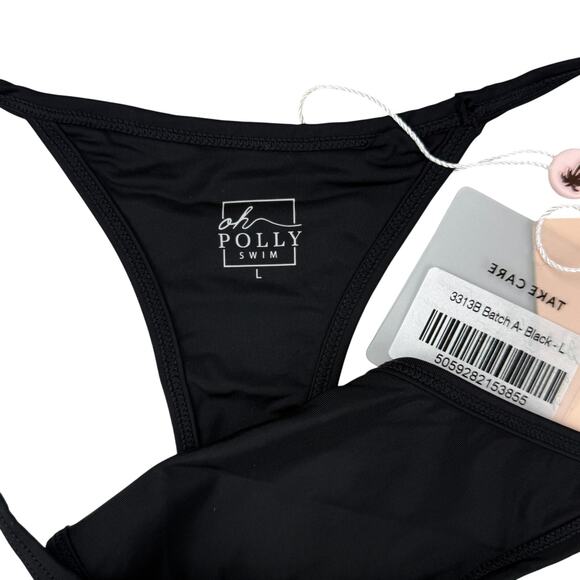 NWT OH POLLY Swim Bikini Bottom Black Heart Charm Sz Large - Picture 5 of 7